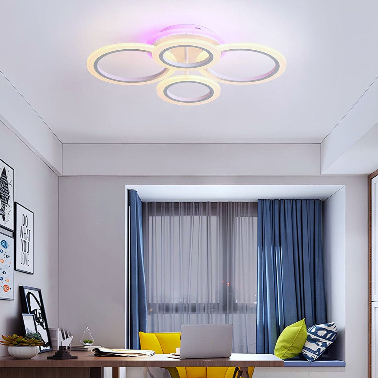 Lustra LED 4 Circle RGB Echivalent 500W Telecomanda