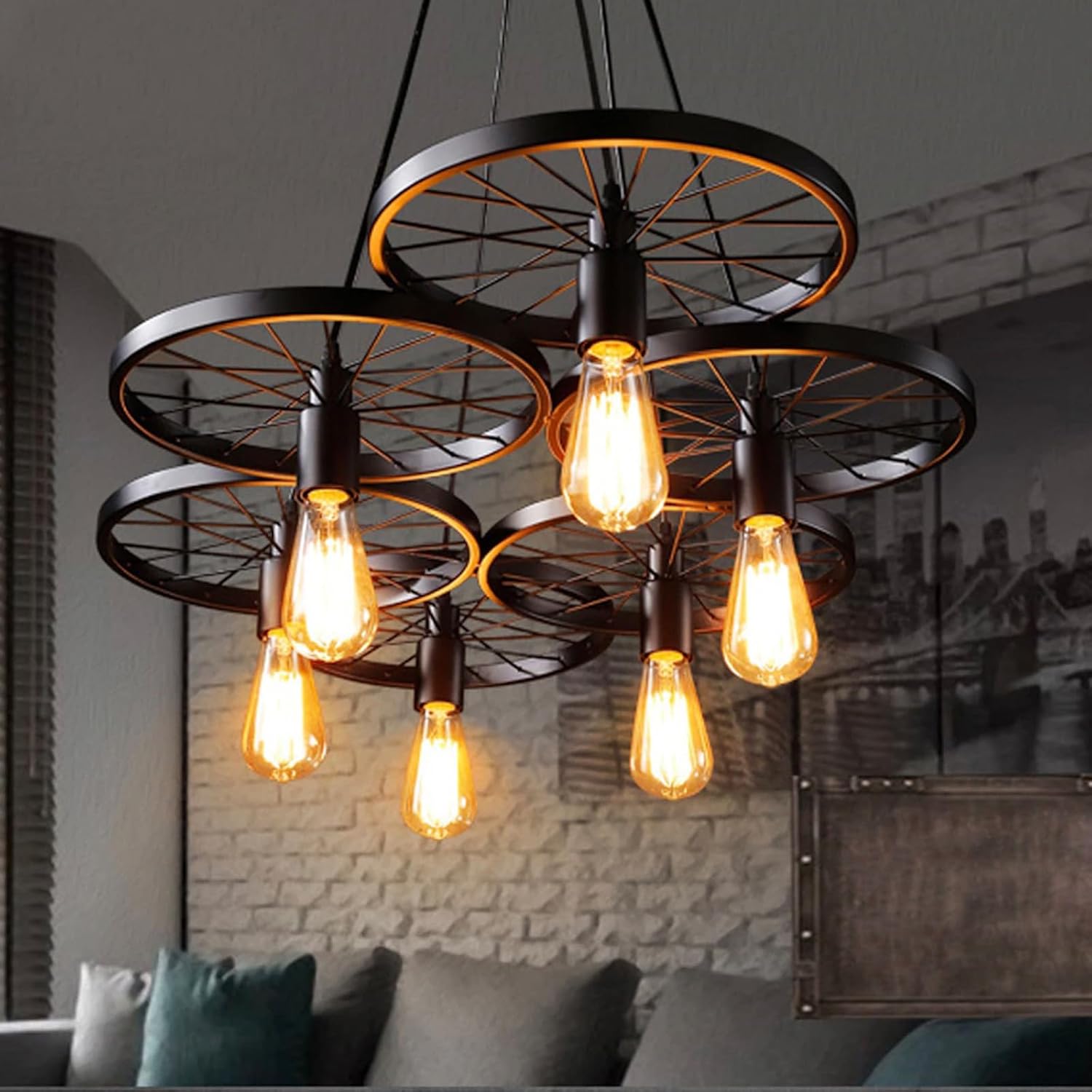 Lustra Vintage Wheels Black 6xE27 NEAGRA / VINTAGE SI RETRO DESIGN Lighting Fixtures