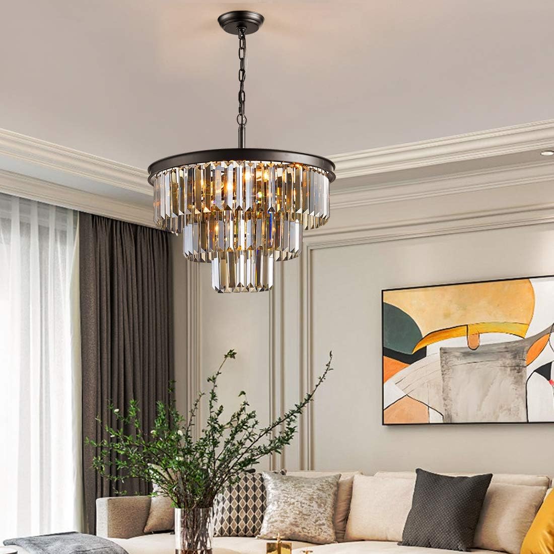 Candelabru Cristal SMOKY BLACK ROUND 400mm