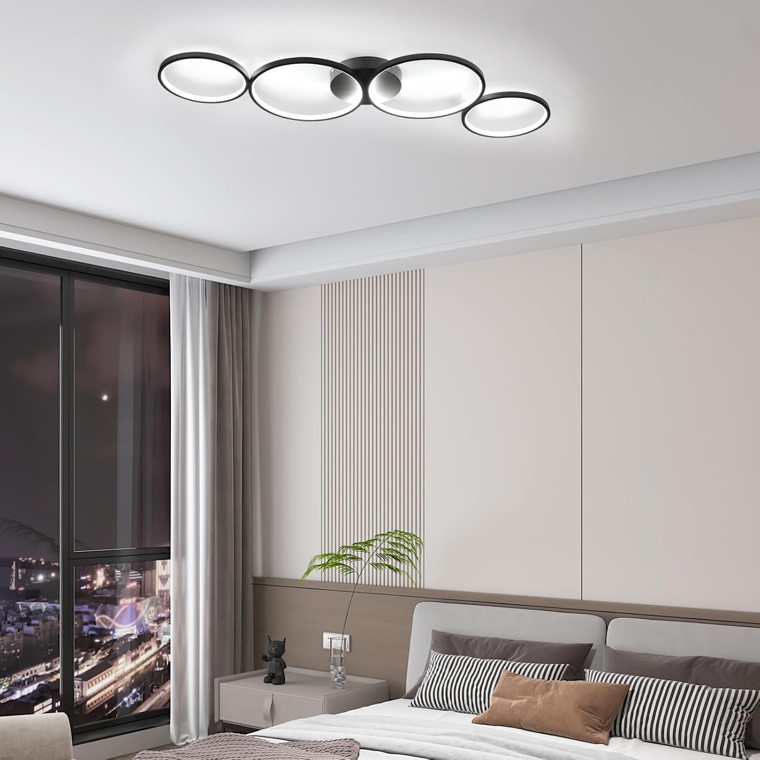 Lustra LED Modern Black 4 Rings Echivalent 600W Telecomanda