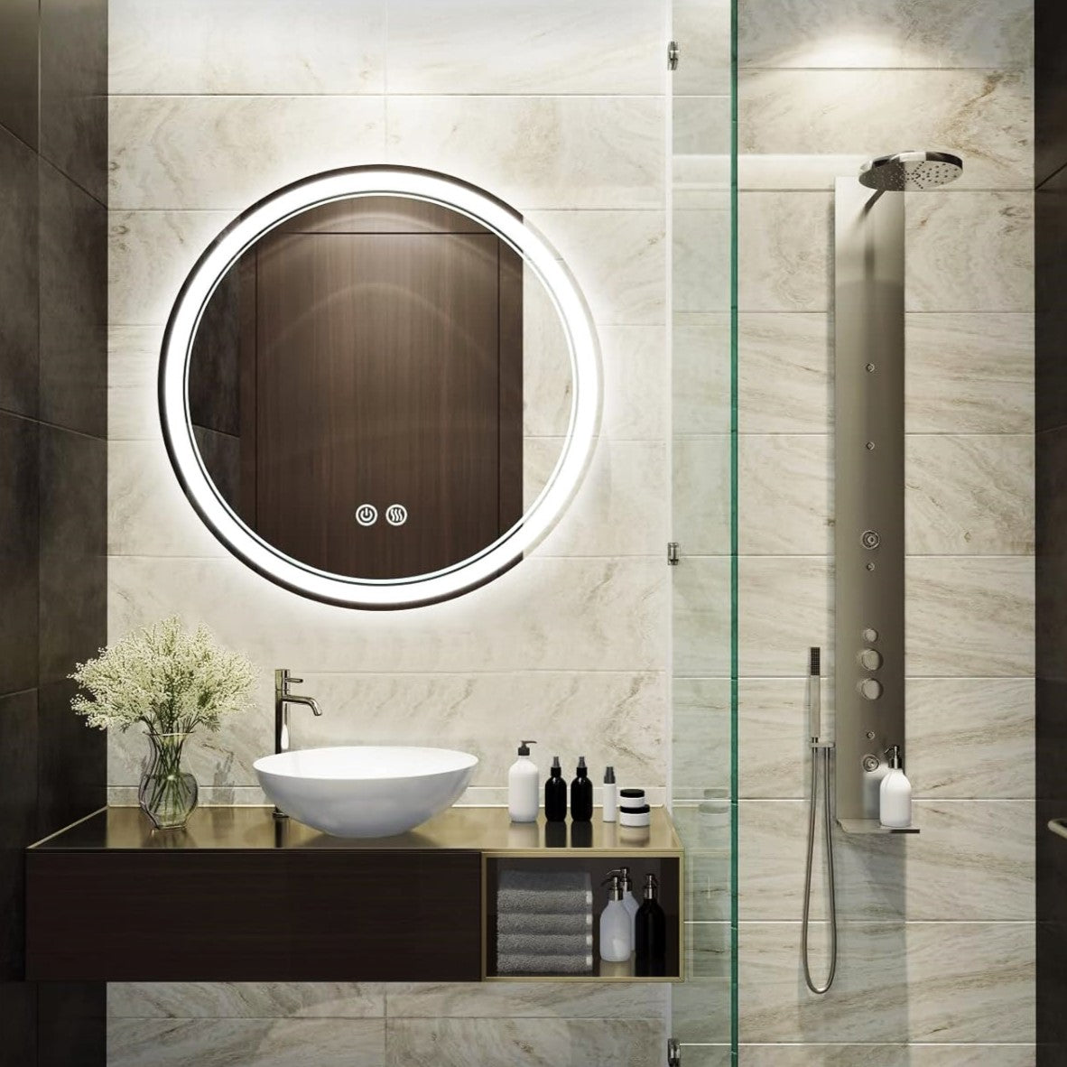 Oglinda LED Rotunda 60cm Functie Dezaburire si Touch W01S