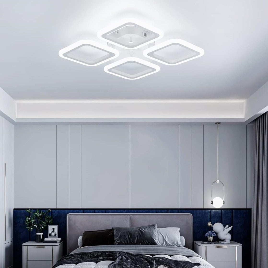 Lustra LED 4 SQUARES Alb Echivalent 250W Telecomanda