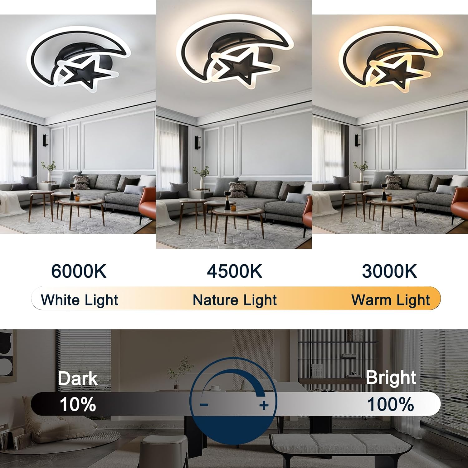 Lustra LED SEMILUNA Neagra Echivalent 400W Telecomanda