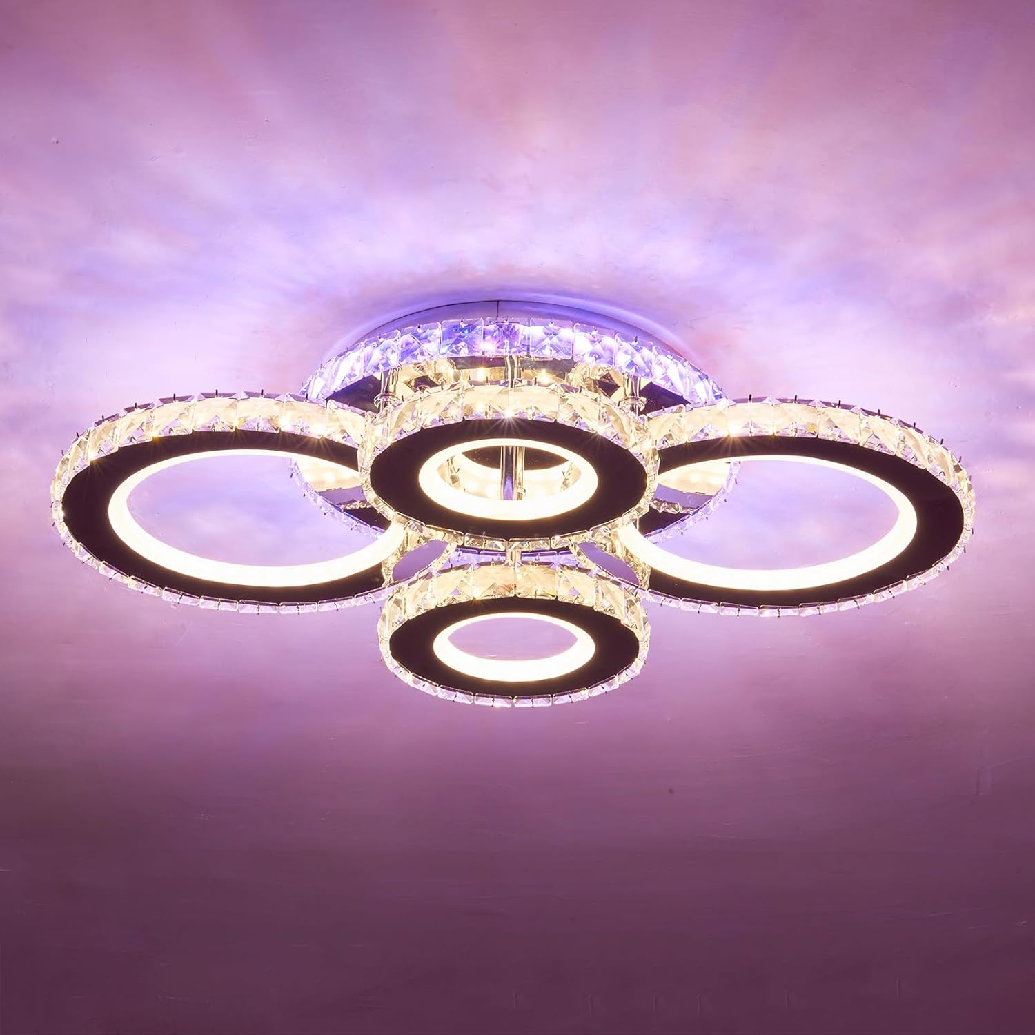 Lustra Led 4 Circle Cristal Chrome Rgb Echivalent 500W Telecomanda Lighting Fixtures