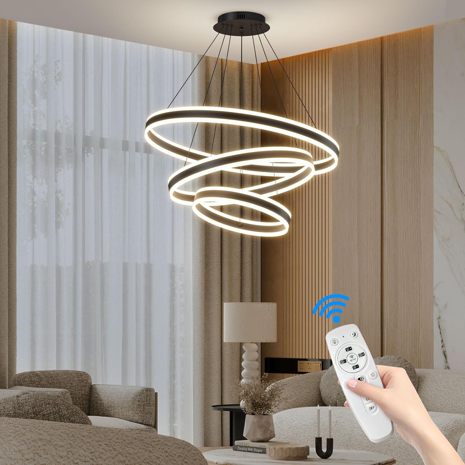 Lustra LED KING Black XXL 80cm 3 Segmente Echivalent 1200W Telecomanda