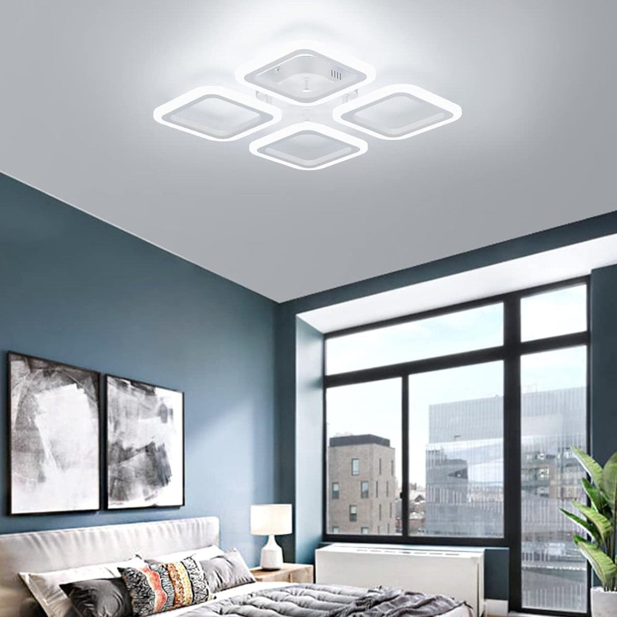 Lustra LED 4 SQUARES Alb Echivalent 250W Telecomanda