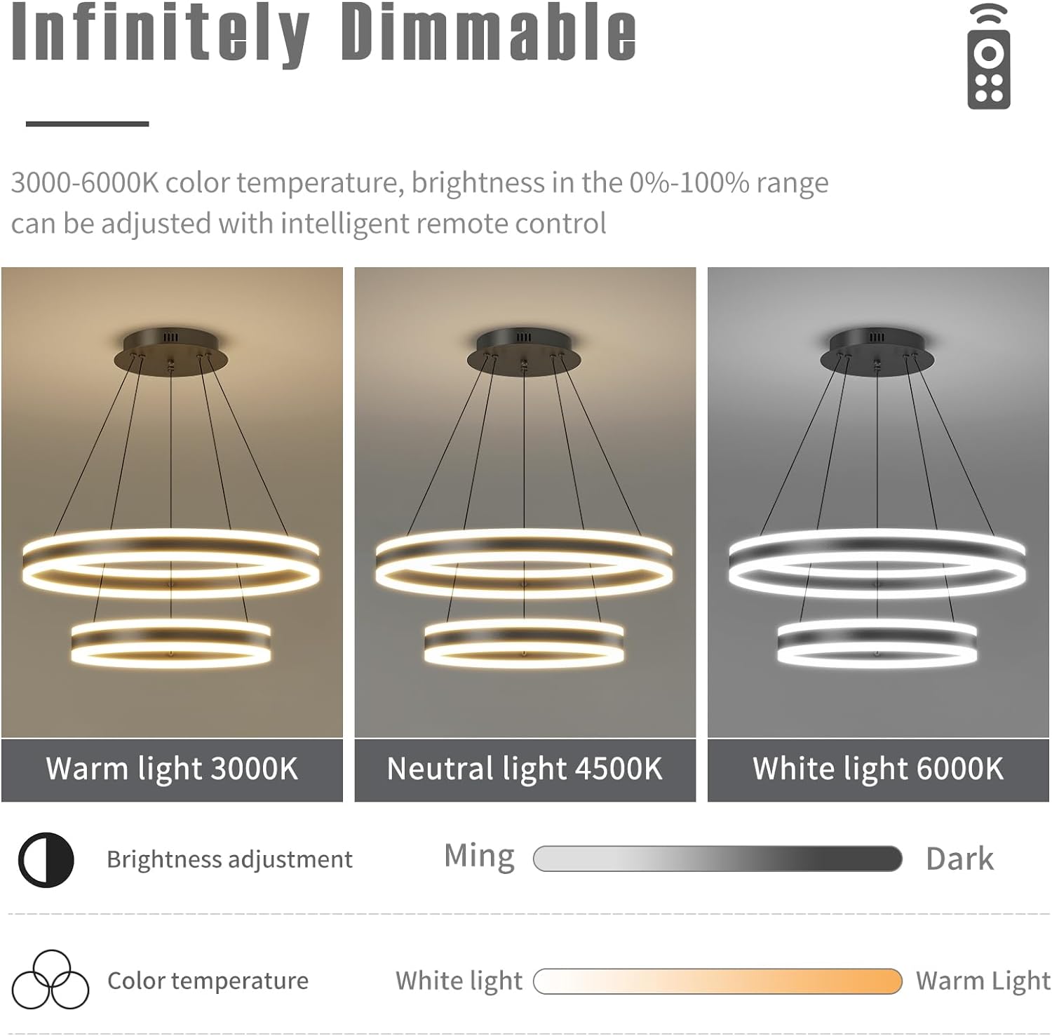 Lustra LED 204W KING Black 2 Segmente Telecomanda