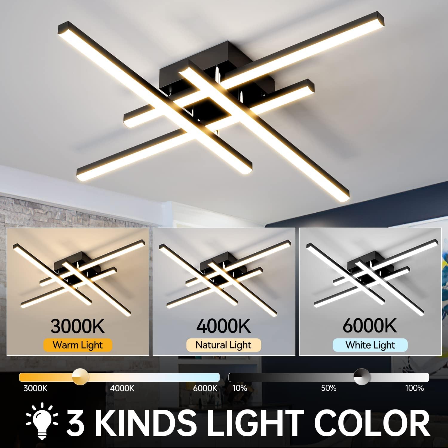 Lustra LED 4 Modern LINES Black Echivalent 400W Telecomanda