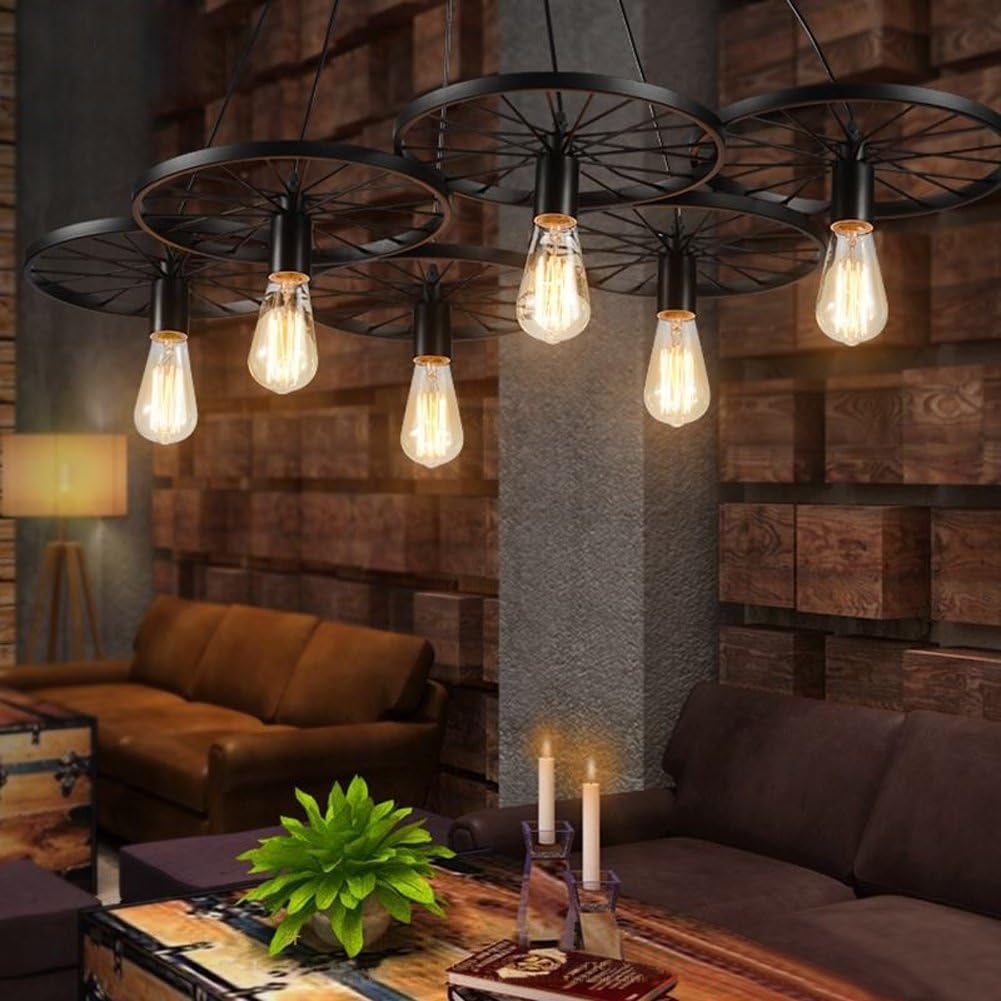 Lustra Vintage Wheels Black 6xE27 NEAGRA / VINTAGE SI RETRO DESIGN Lighting Fixtures
