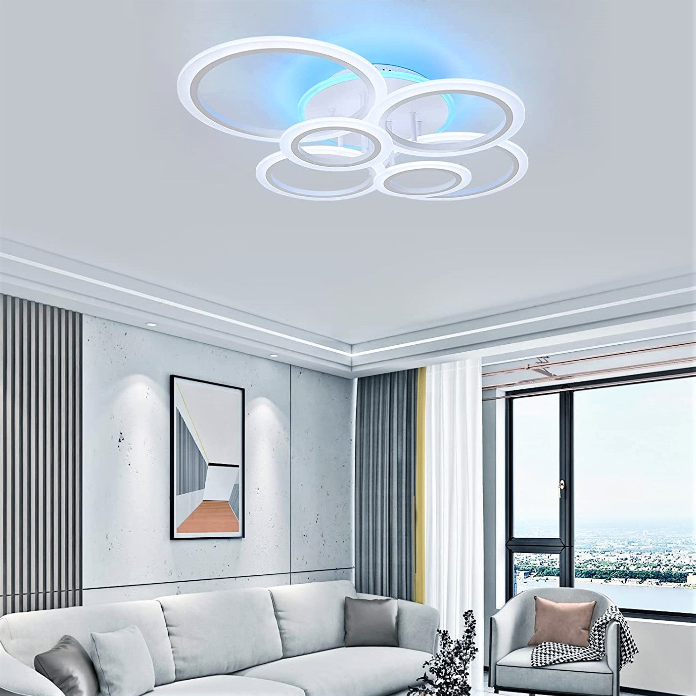 Lustra LED 4+2 CIRCLE RGB Alb Echivalent 600W Telecomanda