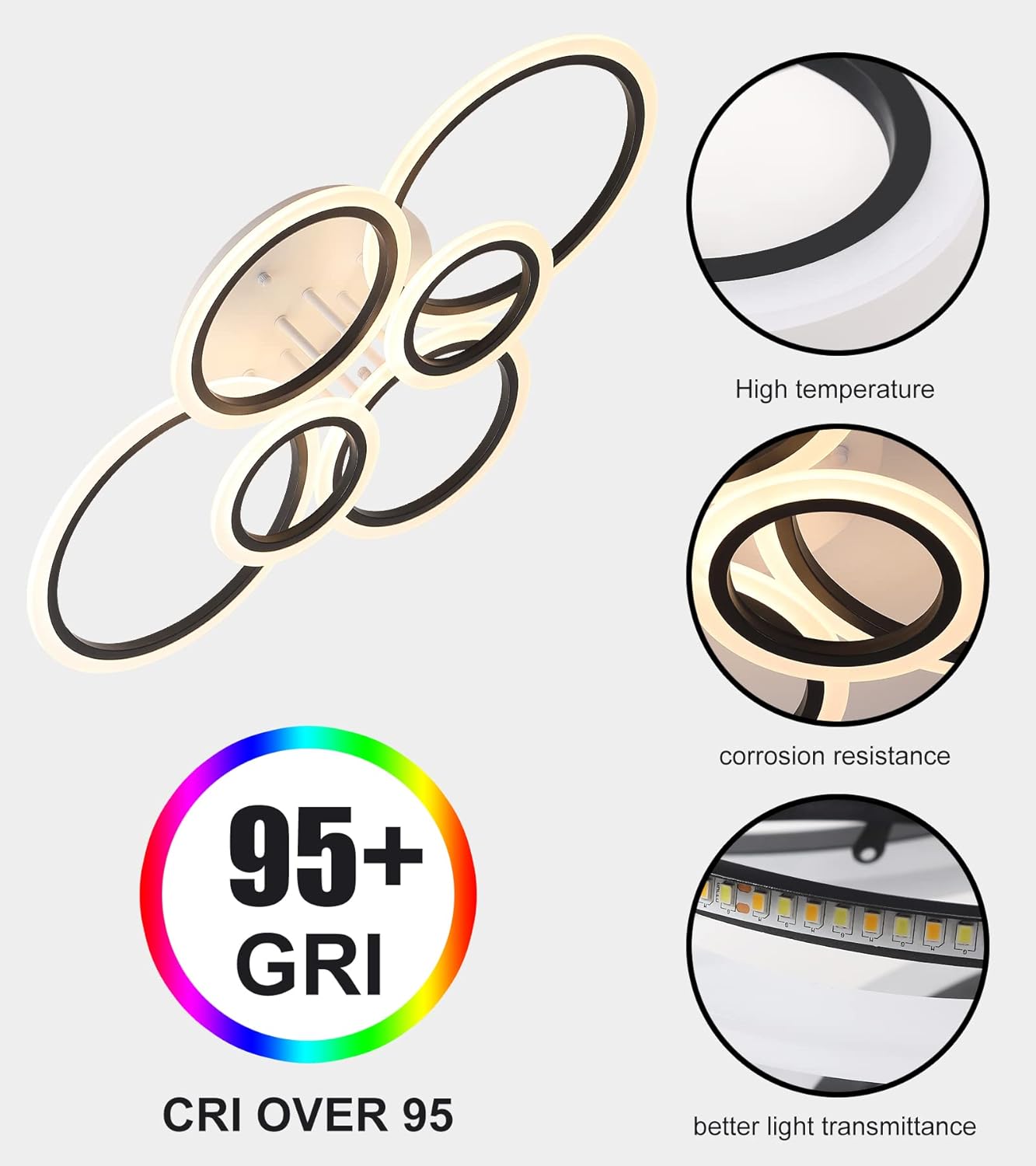 Lustra LED 4+2 CIRCLE MAXI Alb+Negru SMART Echivalent 600W