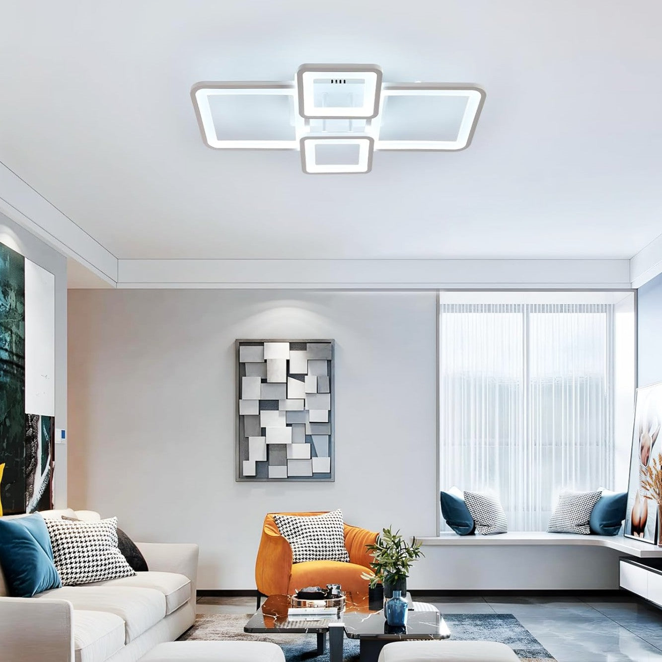 Lustra LED 2+2 SQUARE Alb Echivalent 500W Telecomanda