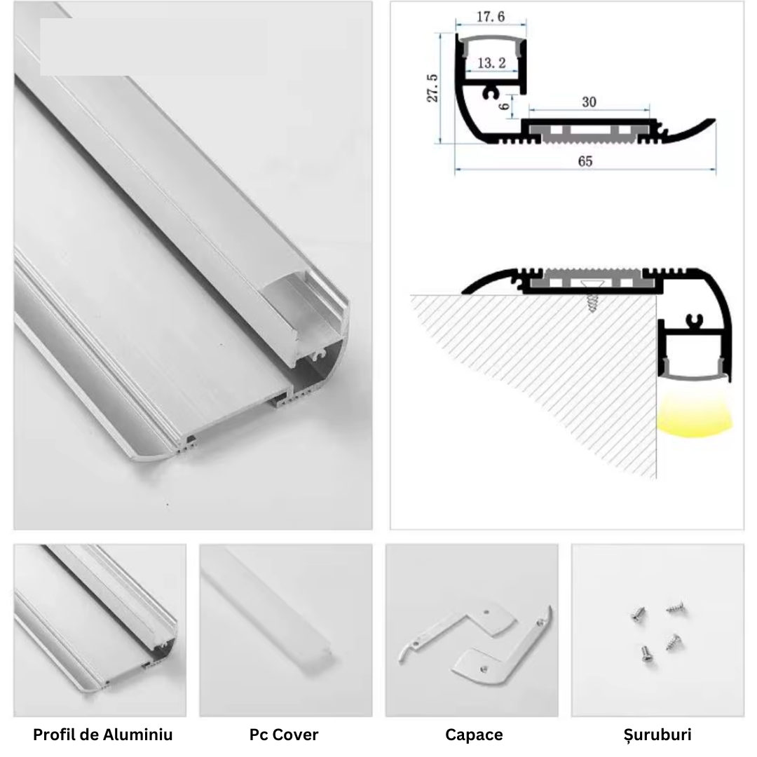 Profil Banda LED Aluminiu Pentru Trepte 2 Metri