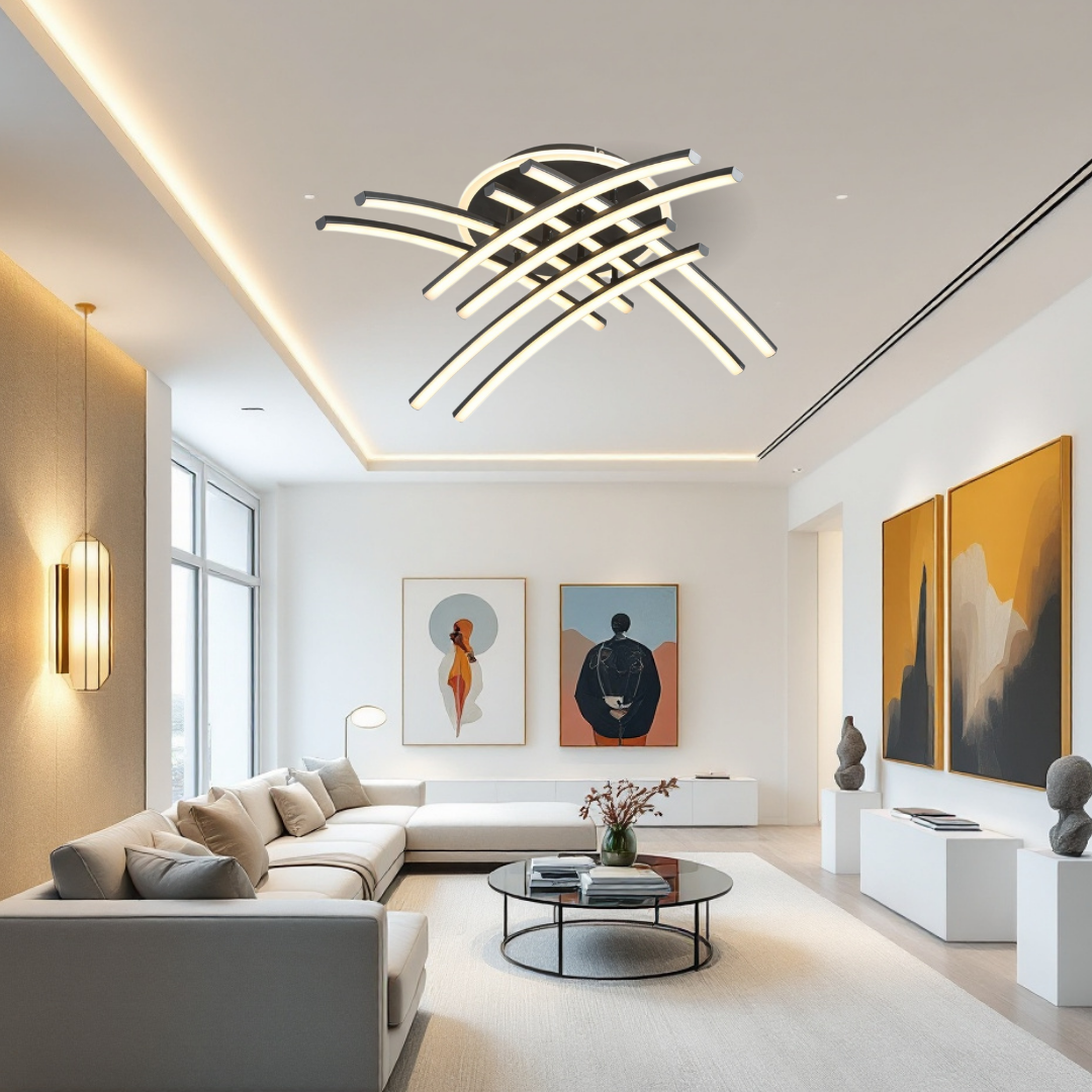 Lustra LED 136W Ophelia 8 Elemente Neagra Echivalent 800W Telecomanda