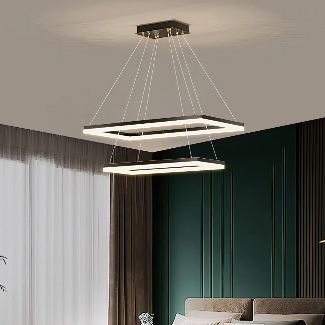 Lustra LED Suspendata cu 2 Elemente Rectangulare Negre LT108 Echivalent 500W