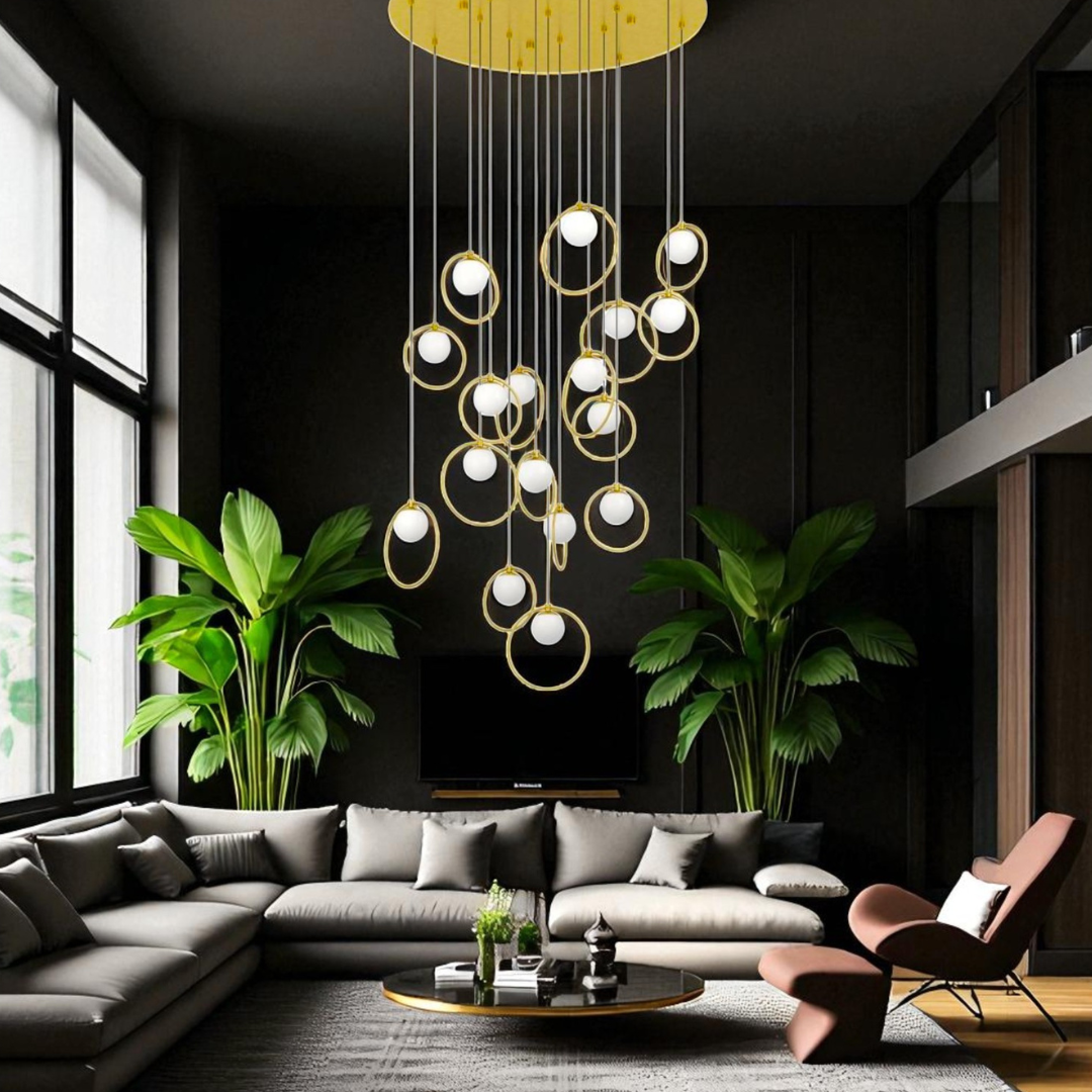 Lustra LED Suspendata Abajur PORTOCOLOM Gold Suport Rotund 17Elemente