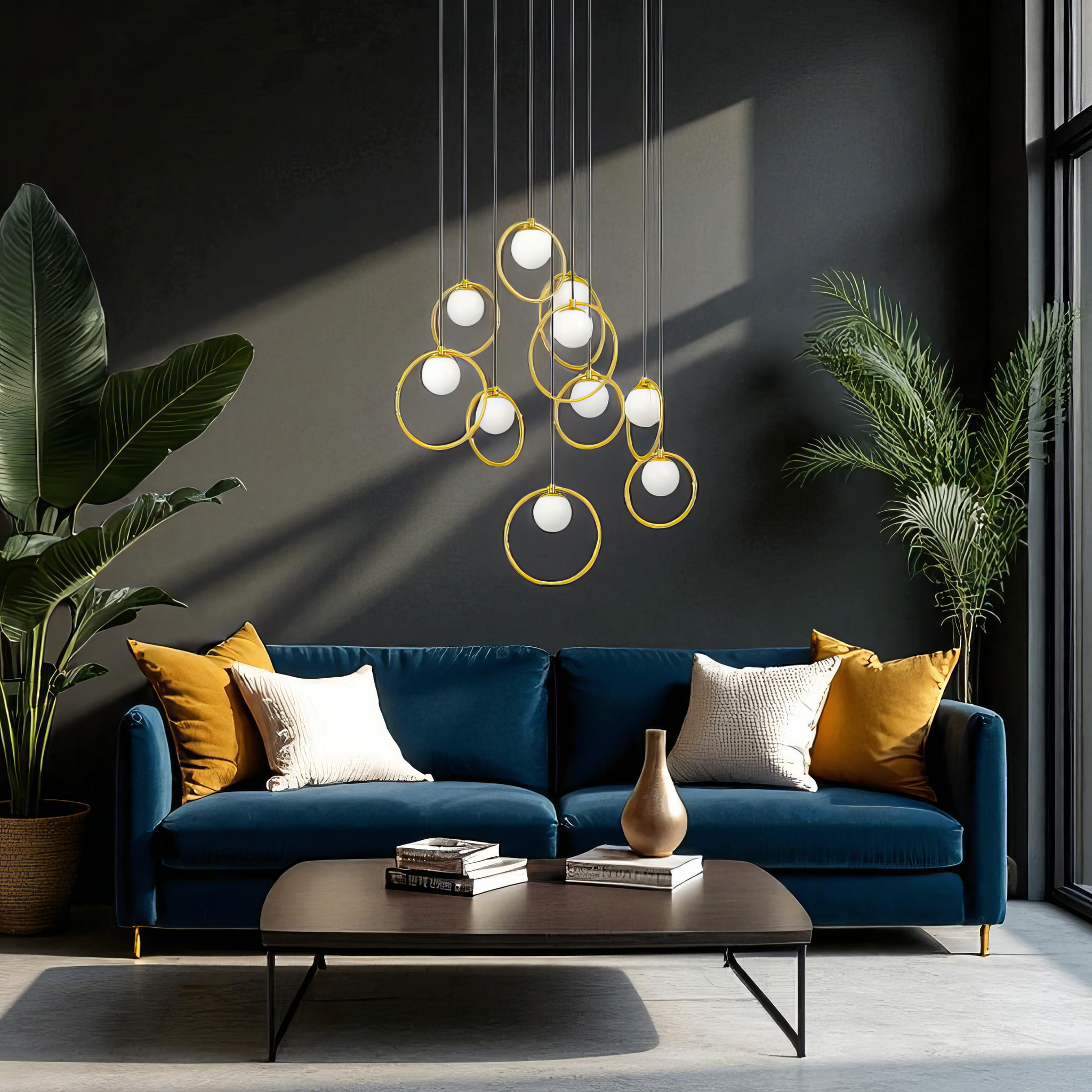 Lustra LED Suspendata PORTOCOLOM Gold Suport Rotund 10Elemente