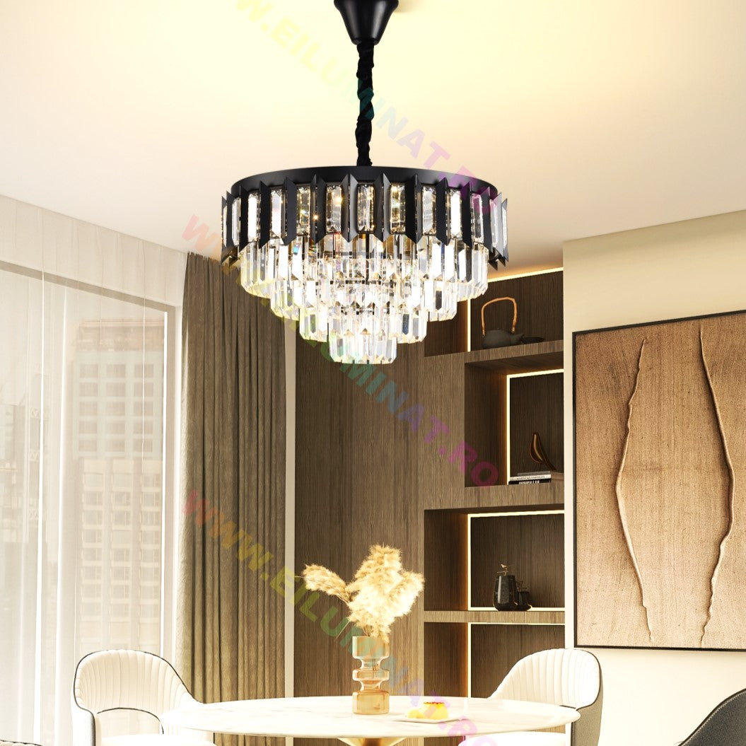 Lustra LED BLACK SHINE Cristal Echivalent 600W Montaj Aplicat/Suspendat