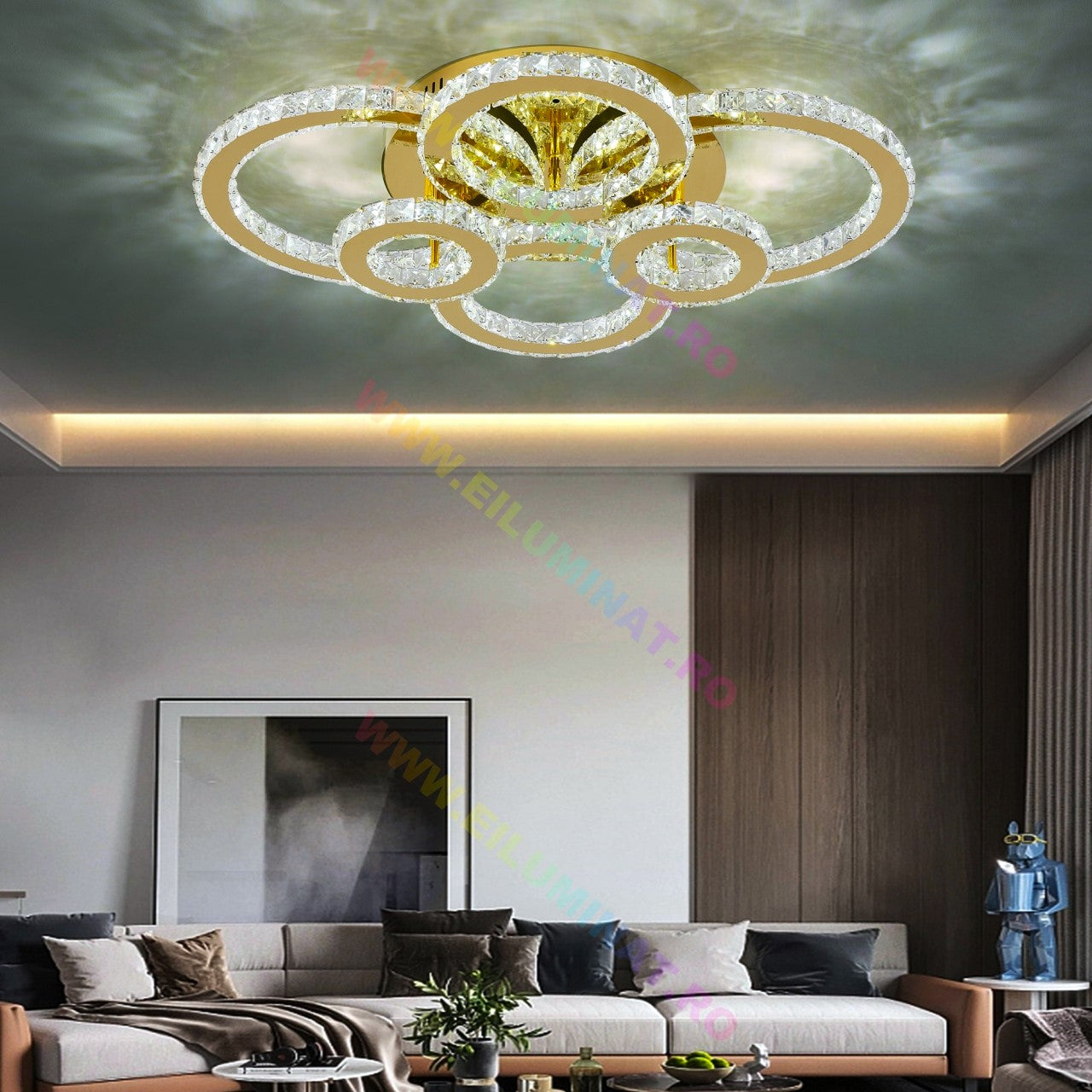 Lustra LED 4+2 CIRCLE GOLD Cristal Echivalent 800W Telecomanda