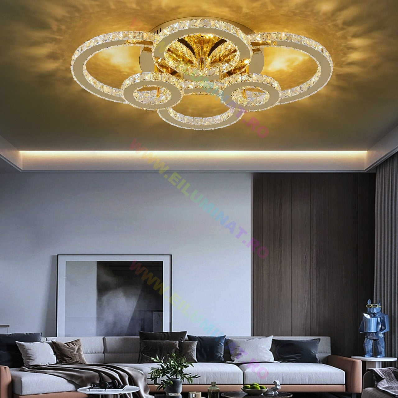 Lustra LED 4+2 CIRCLE GOLD Cristal Echivalent 800W Telecomanda