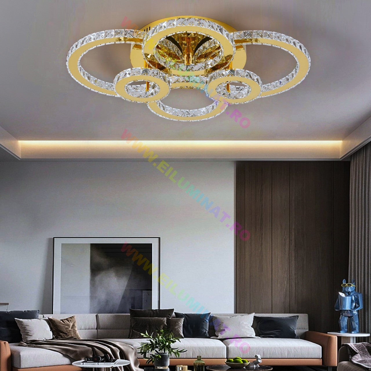 Lustra LED 4+2 CIRCLE GOLD Cristal Echivalent 800W Telecomanda