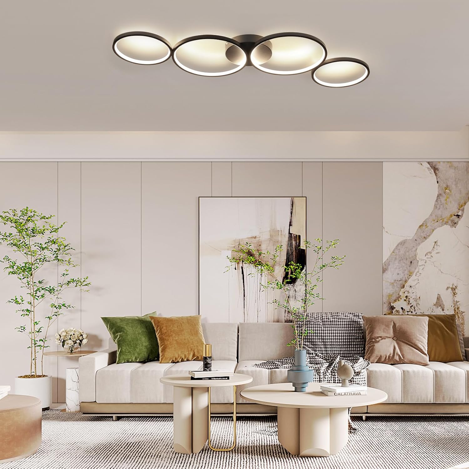 Lustra LED Modern Black 4 Rings Echivalent 600W Telecomanda