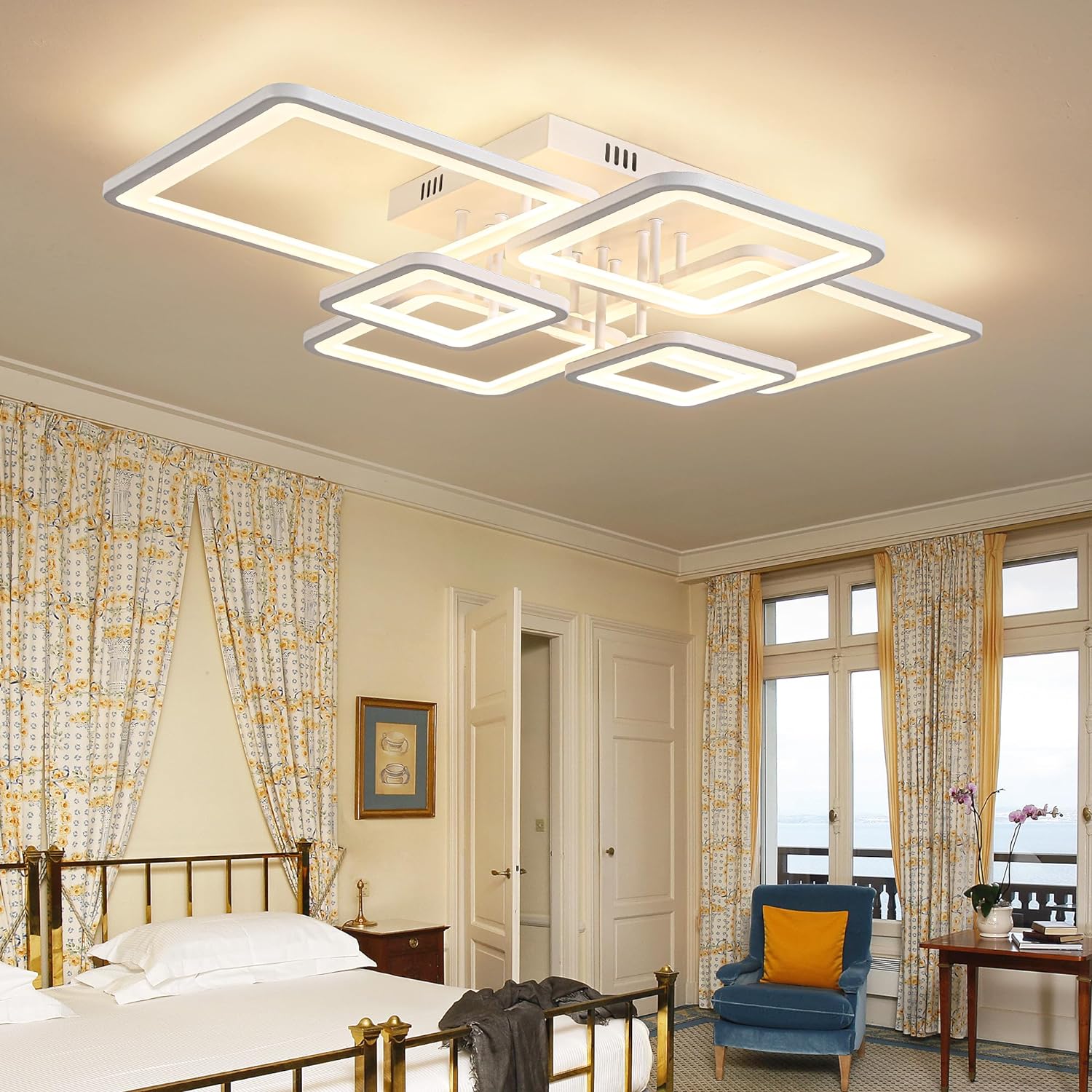 Lustra LED 4+2 SQUARE Alba cu Telecomanda Echivalent 800W