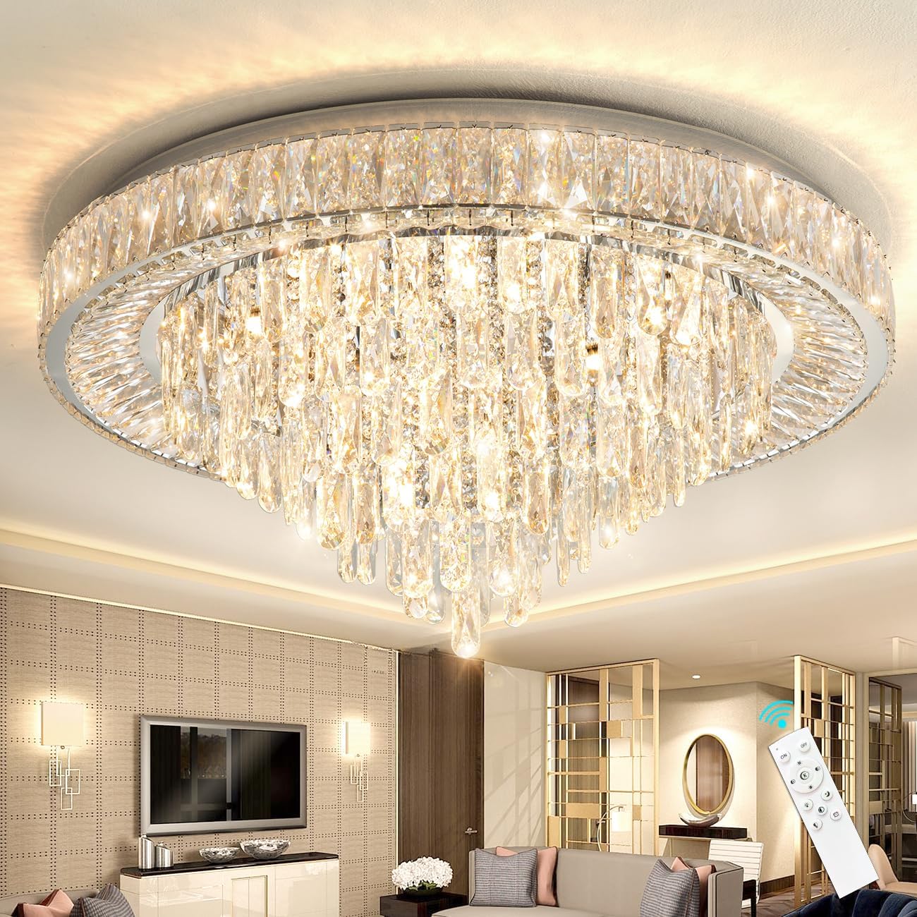 Lustra LED Cristal Aplicata Royal Round Telecomanda Echivalent 700W