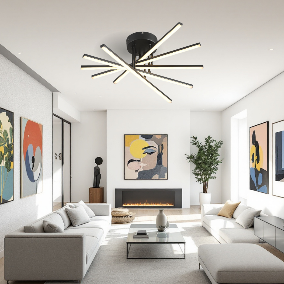 Lustra LED 80W Fano 5 Elemente NEGRU Echivalent 500W cu Telecomanda