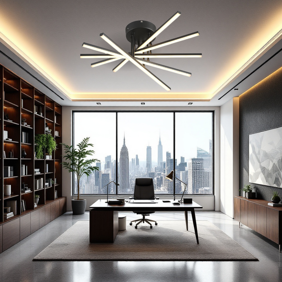 Lustra LED 80W Fano 5 Elemente NEGRU Echivalent 500W cu Telecomanda