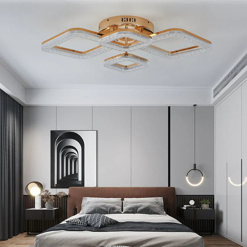 Lustra LED Golden 4 Diamonds Echivalent 400W Telecomanda