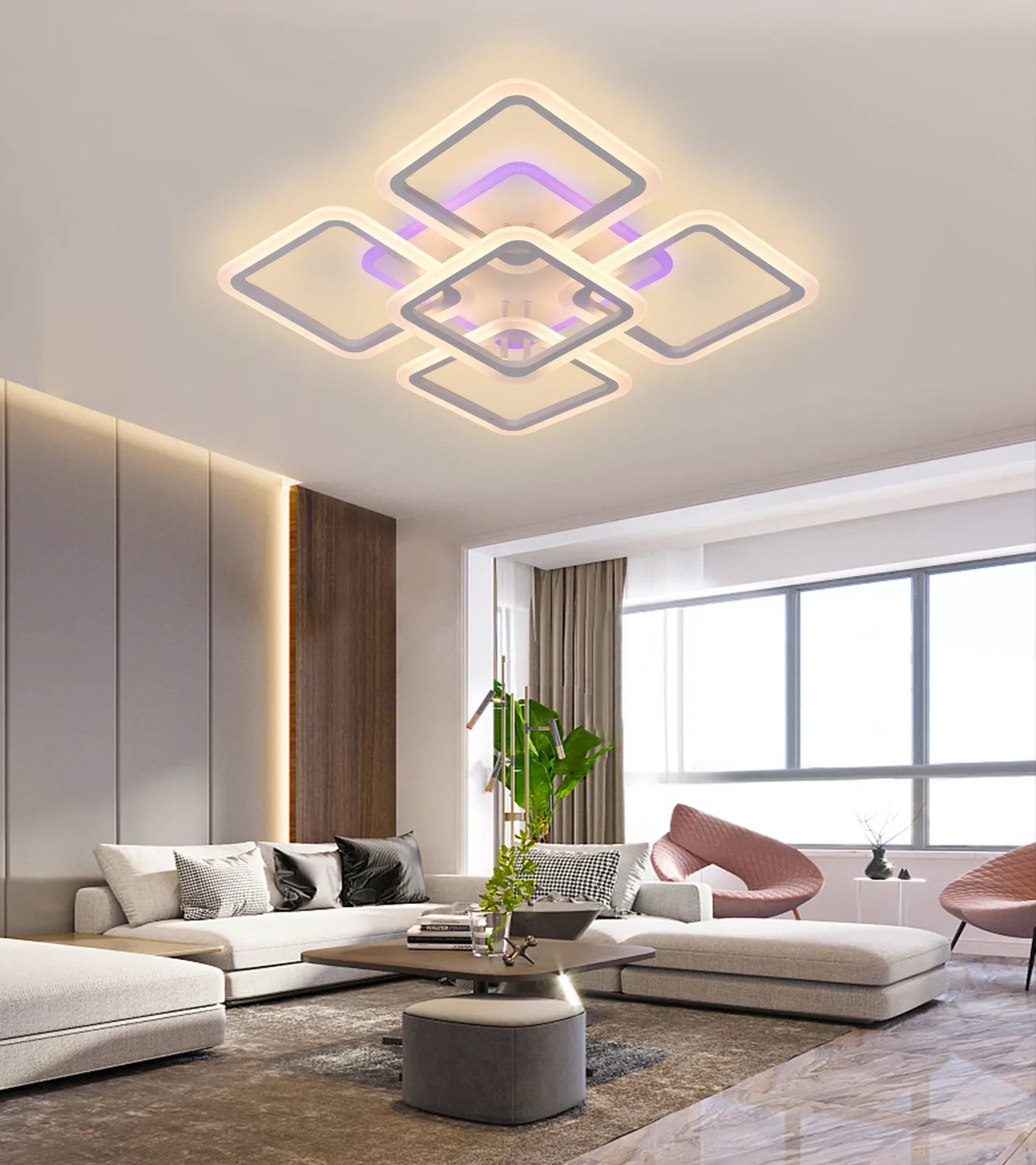 Lustra LED SQUARE RGB 55cm Echivalent 800W Telecomanda