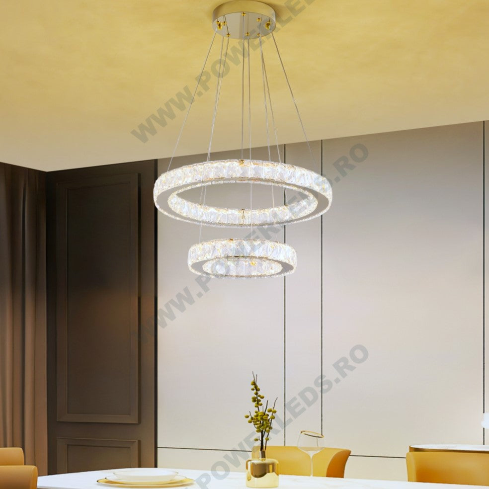 Lustra LED Cristal GOLD 2 Segmente Telecomanda Echivalent 600W