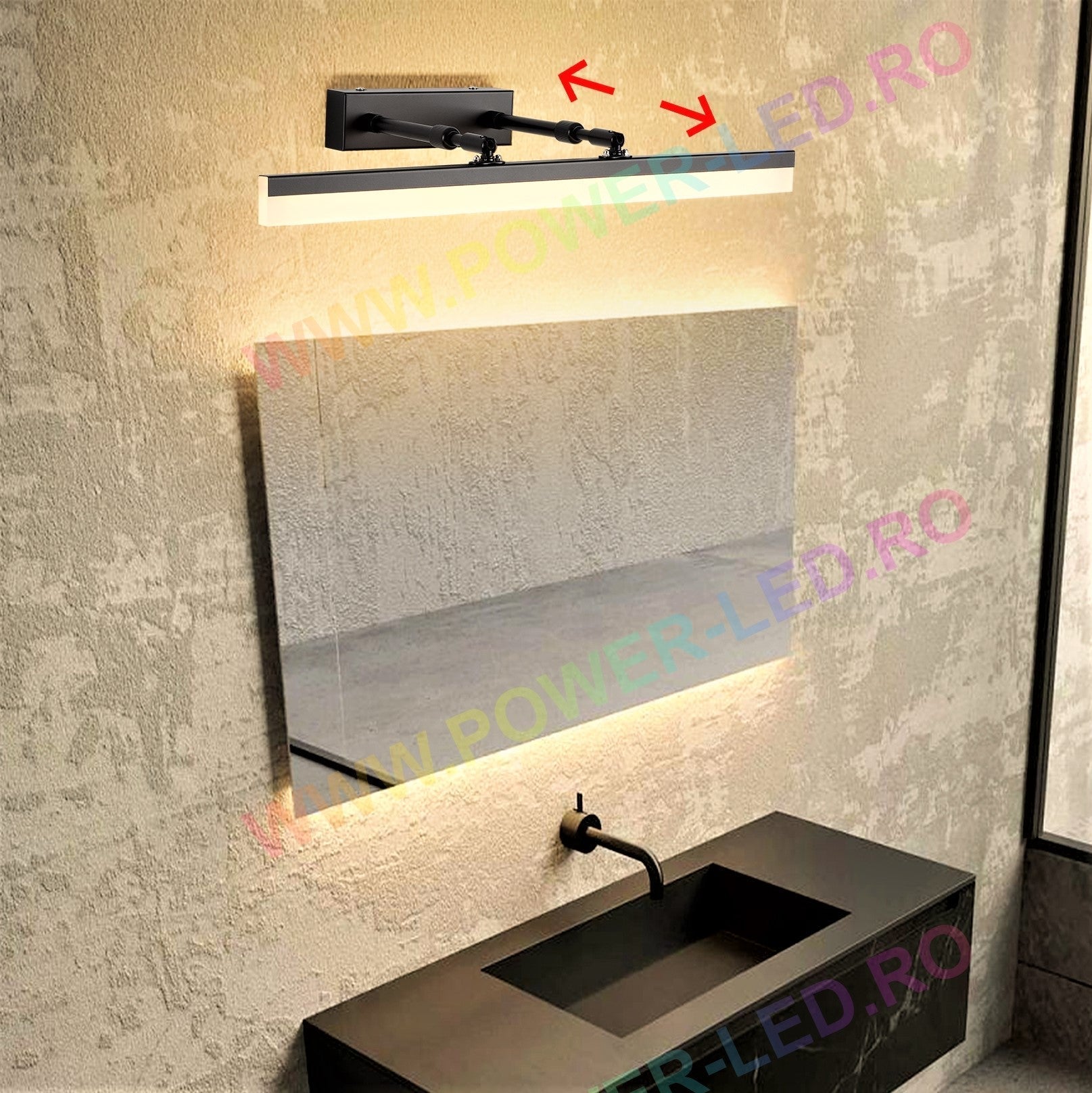 Aplica LED Baie 36W 53cm Neagra Reglabila C9067BK