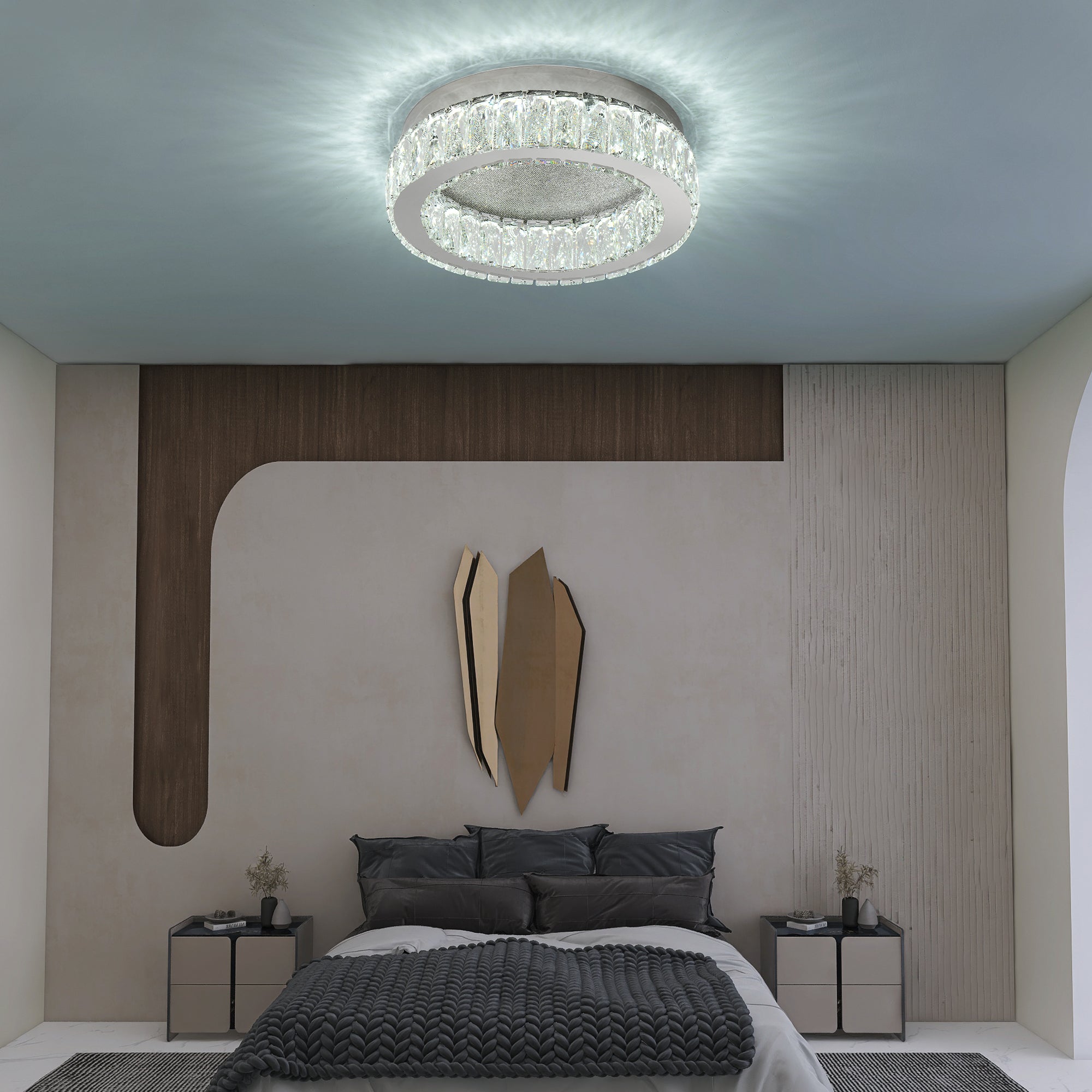 Lustra LED Argintie Glamour Round CRISTAL Telecomanda