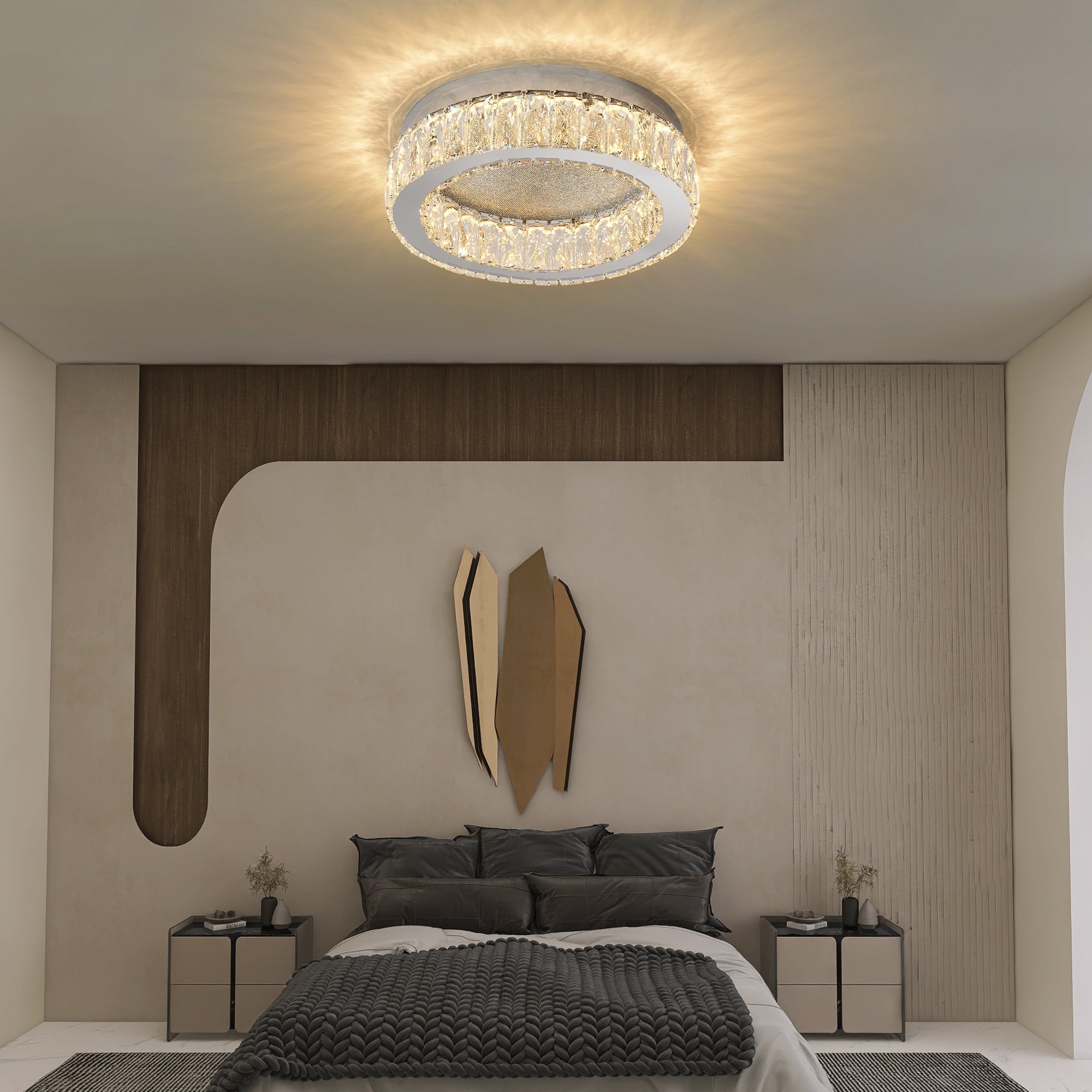 Lustra LED Argintie Glamour Round CRISTAL Telecomanda