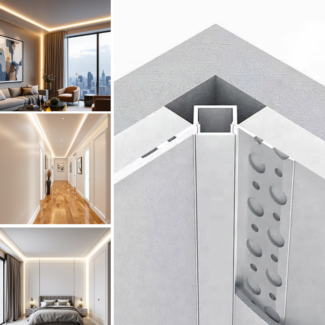 Profil Banda LED Aluminiu Incastrabil Sub Tencuiala de Colt Interior 2M