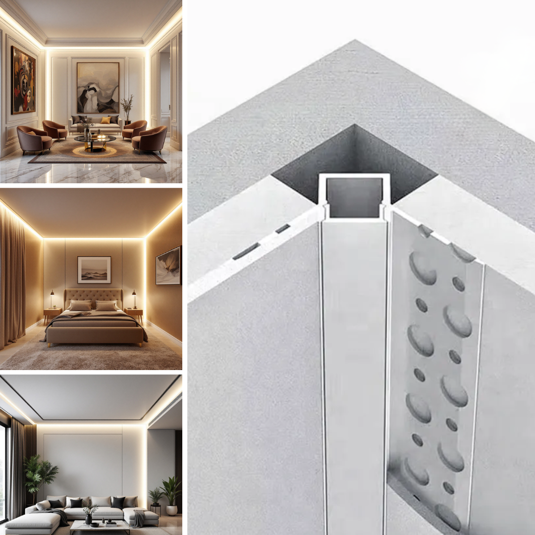 Profil Banda LED Aluminiu Incastrabil Sub Tencuiala de Colt Interior 2M