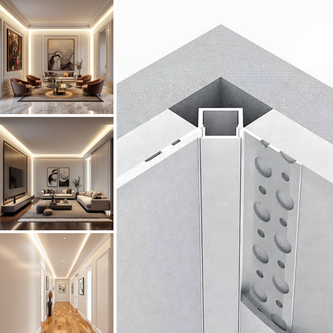 Profil Banda LED Aluminiu Incastrabil Sub Tencuiala de Colt Interior 2M