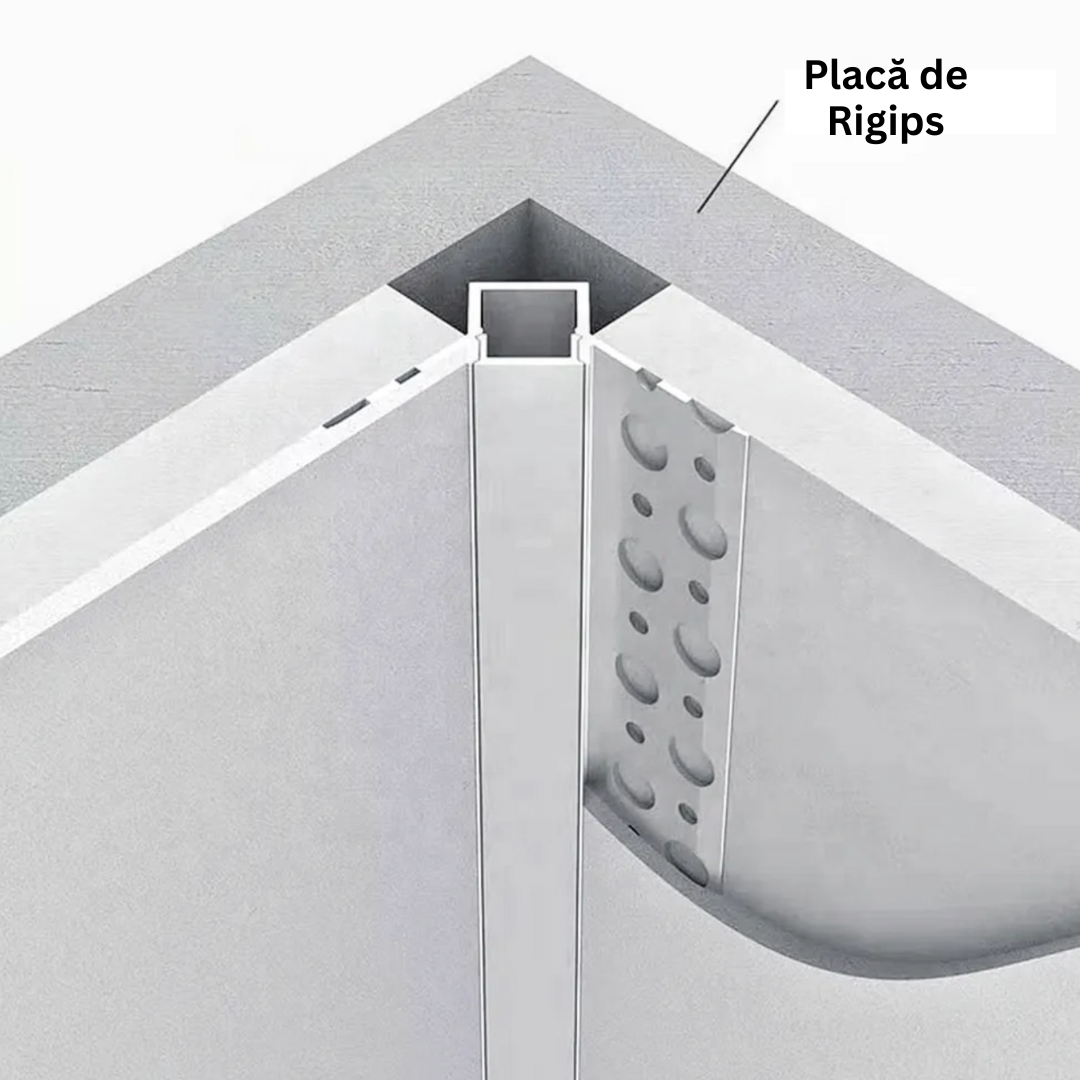 Profil Banda LED Aluminiu Incastrabil Sub Tencuiala de Colt Interior 2M