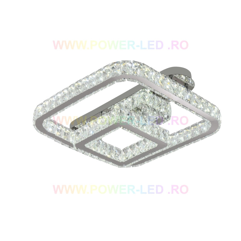 Lustra LED CROWN Square Chrome Cristal Echivalent 600W Telecomanda
