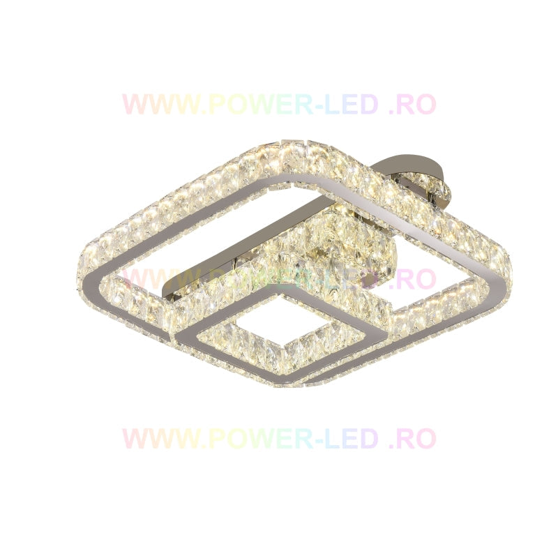 Lustra LED CROWN Square Chrome Cristal Echivalent 600W Telecomanda
