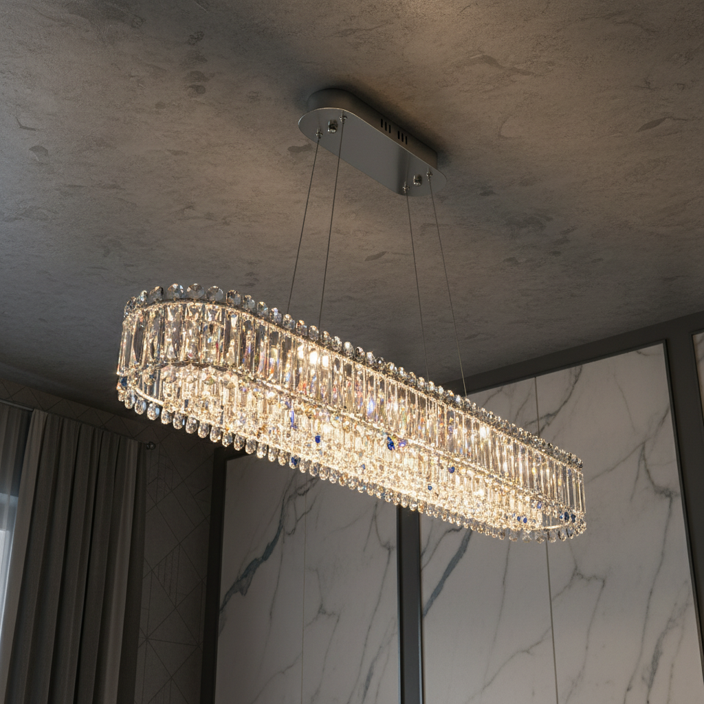 Lustra LED Suspendata ALESSO Cristal Liniara Silver Echivalent 400W