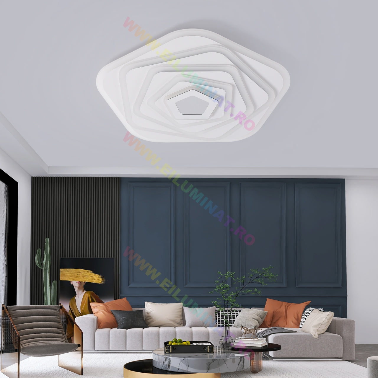 Lustra LED Pentagon MIRROR 3D Echivalent 800W Telecomanda