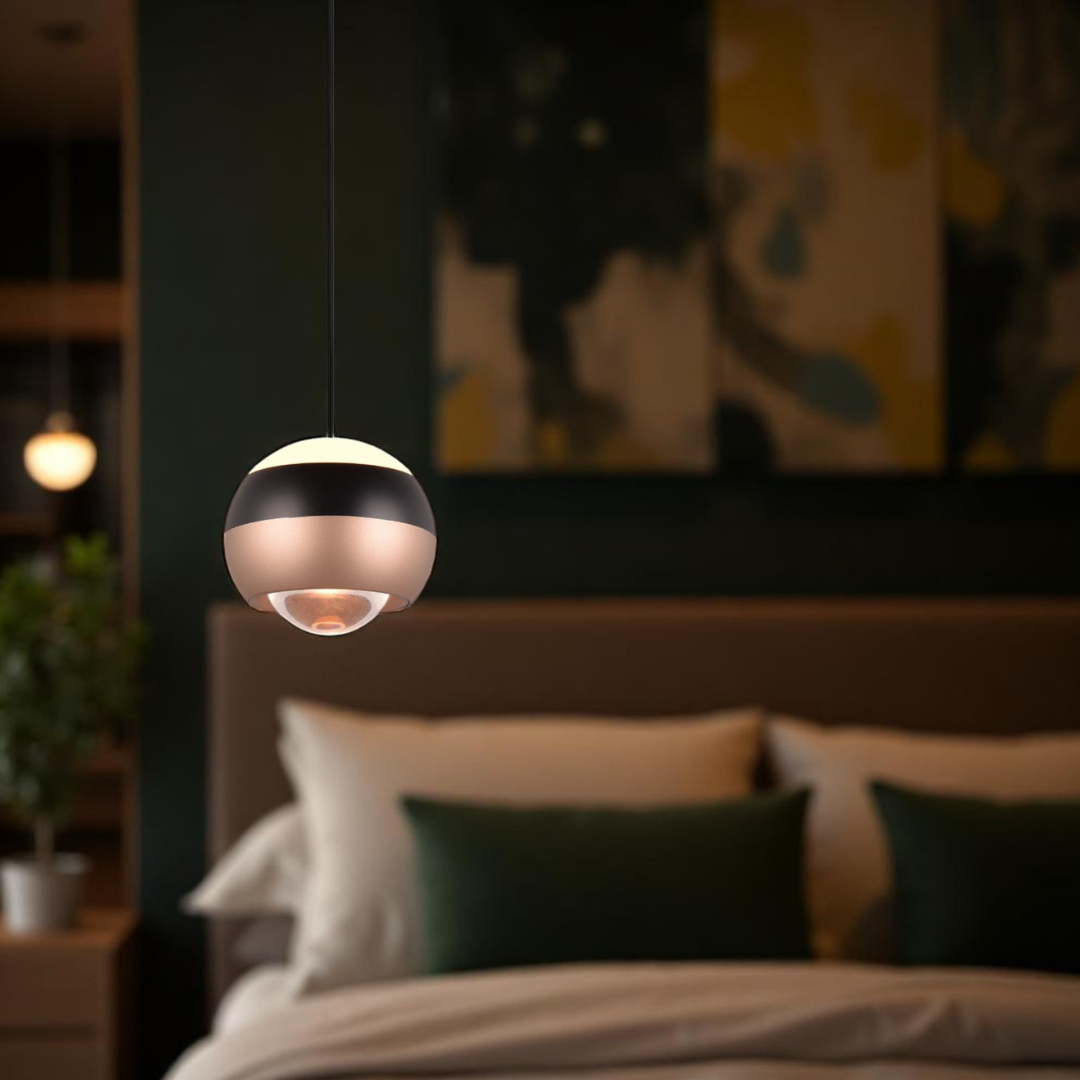 Pendul LED Orbit Pull Down 3 lumini din buton, Dimabil