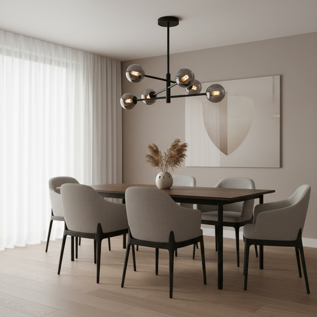 Lustra Suspendata GOLO Black Abajur Fumuriu 6xE27