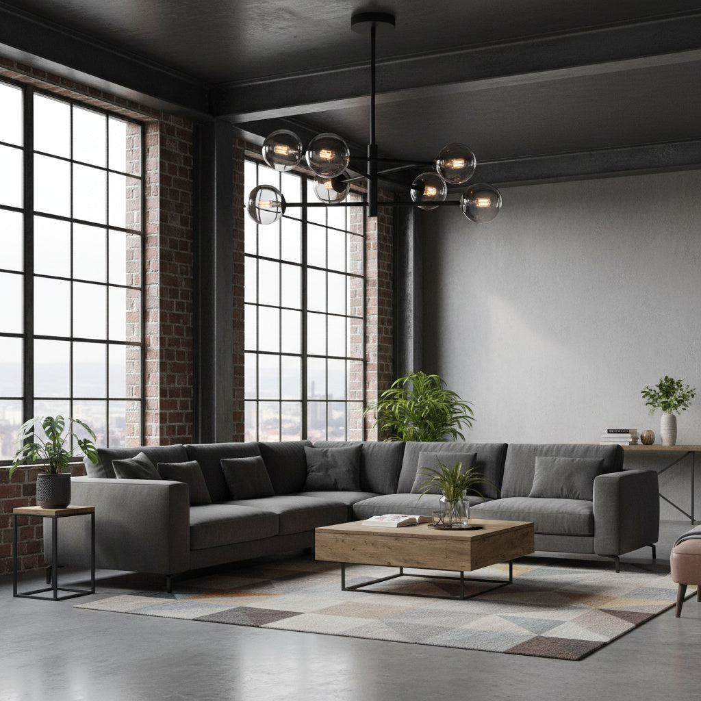 Lustra Suspendata GOLO Black Abajur Fumuriu 6xE27