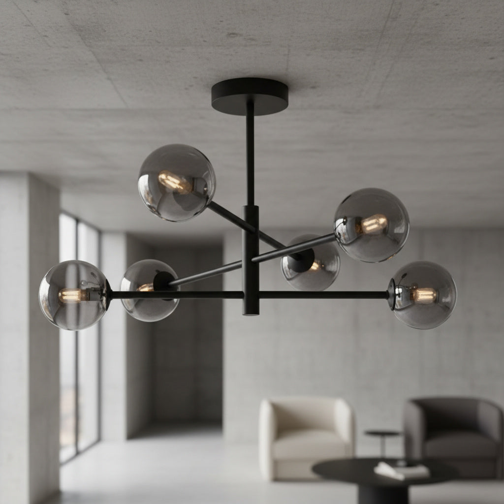 Lustra Suspendata GOLO Black Abajur Fumuriu 6xE27