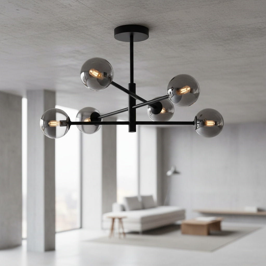 Lustra Suspendata GOLO Black Abajur Fumuriu 6xE27