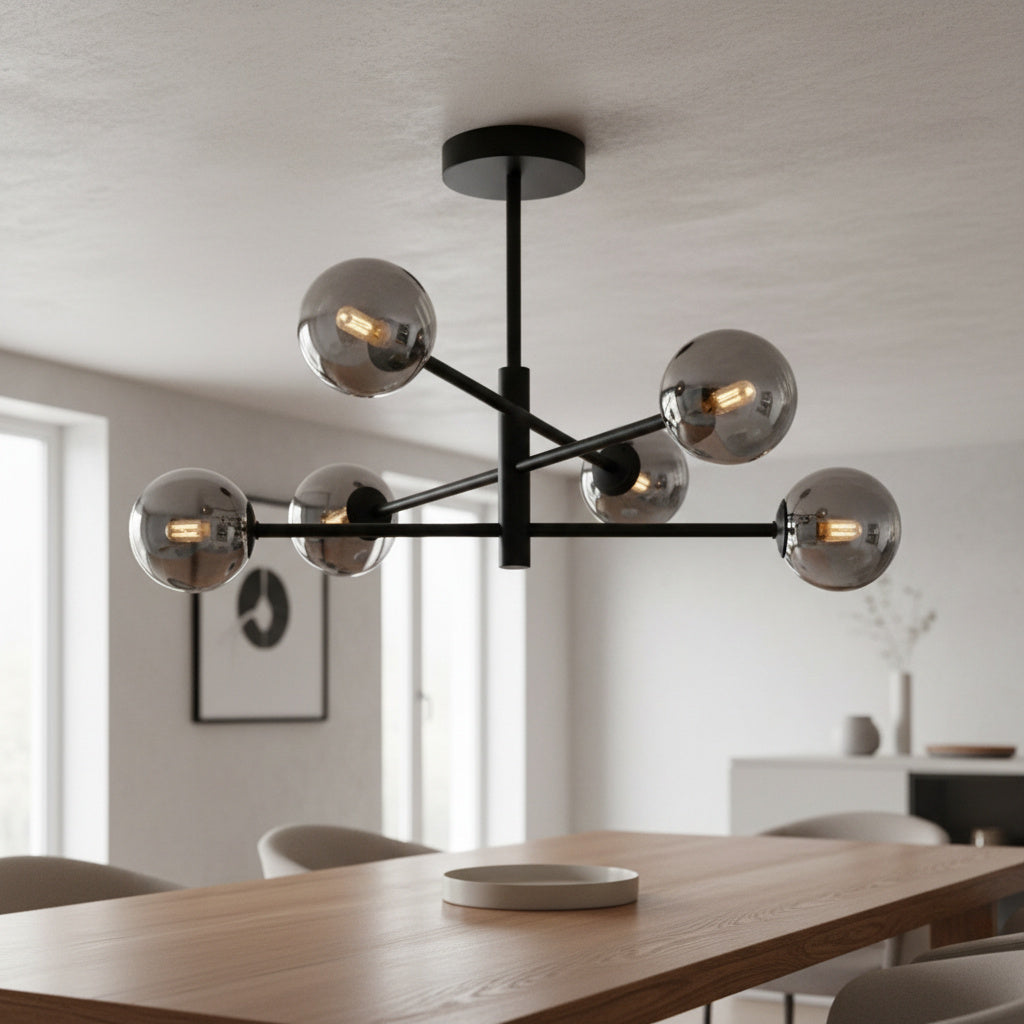 Lustra Suspendata GOLO Black Abajur Fumuriu 6xE27